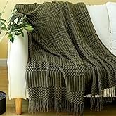 Blagic Knitted Throw Blanket for Couch, Bed and Sofa. Super Soft Blanket with Tassels, Dark Green Throw Blanket, 50 x 60 Inches Lightweight & Cosy Home Decor