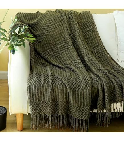 NEXHOME PRO Knit Throw Blanket - 50x60 Inch Classical Checkered Design, Lightweight & Warm For Couch, Bed, Sofa (Oatmeal)