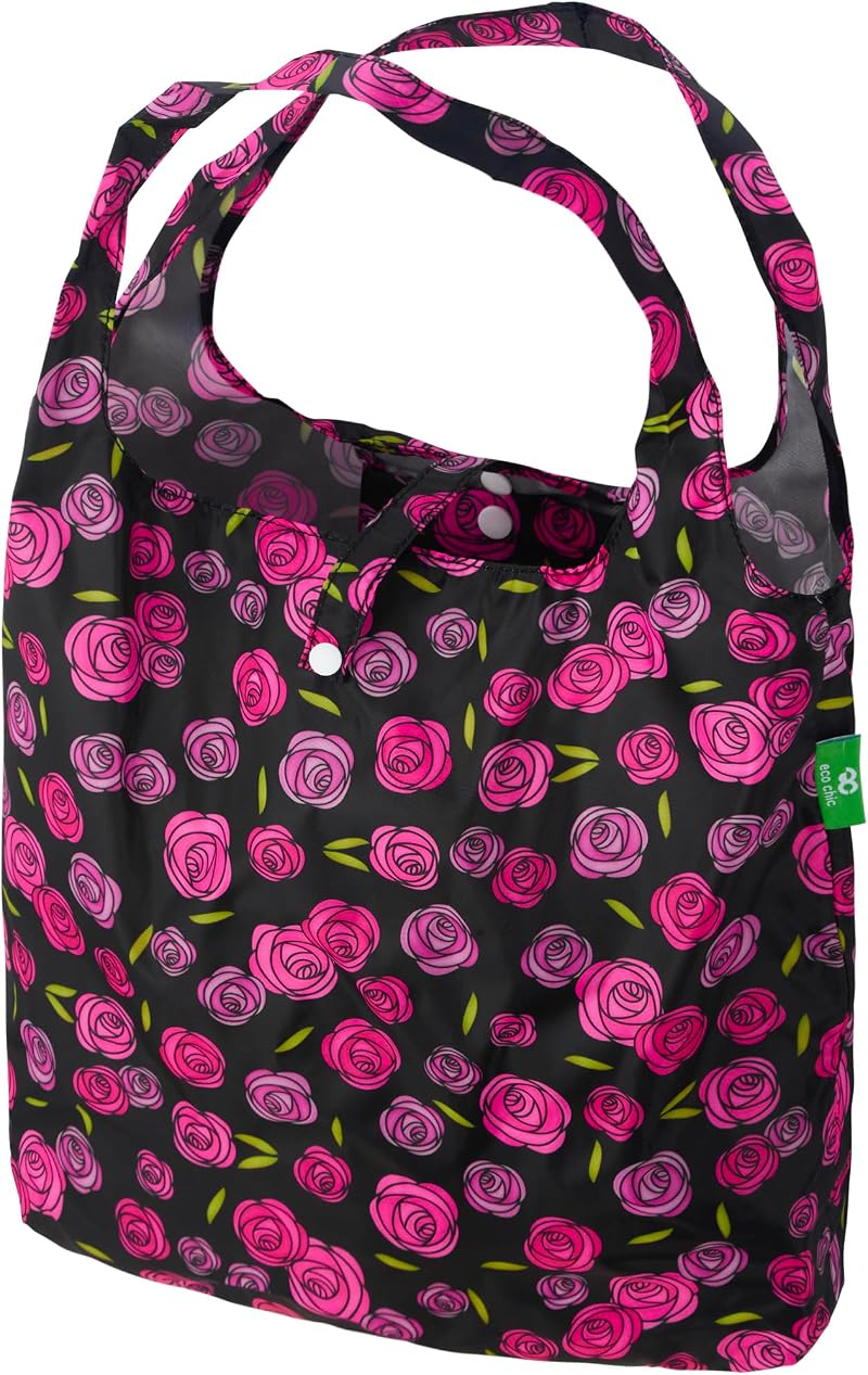 ECO CHIC Lightweight Foldable Reusable Shopping Bag Mackintosh Rose Black