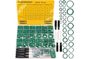 NBRINGO 697 PCS AC O Ring Kit - Metric & SAE Green O-Rings for R12/R134a, with 4 Pick & Hook Tools, Universal Car A/C Seal Ki