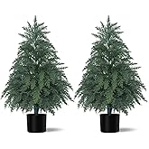 Yangrass 2Pack Artificial Topiary Trees, 2FT Faux Cypress, Faux Evergreen Pine Shrubs Plants with Pot, Potted Plants for Front Porch Indoor Outdoor Garden Christmas Decor