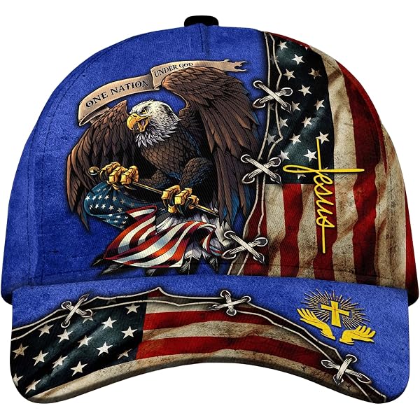 "These Colors Don't Run" Baseball Cap - Embroidered Eagle & American Flag, Adjustable Cotton Twill - View #7