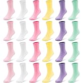 LAETBBE 24 Pairs Girls Socks Kids Toddler Crew Socks Girls Athletic Sock Kid School Sock for 1-14 Years