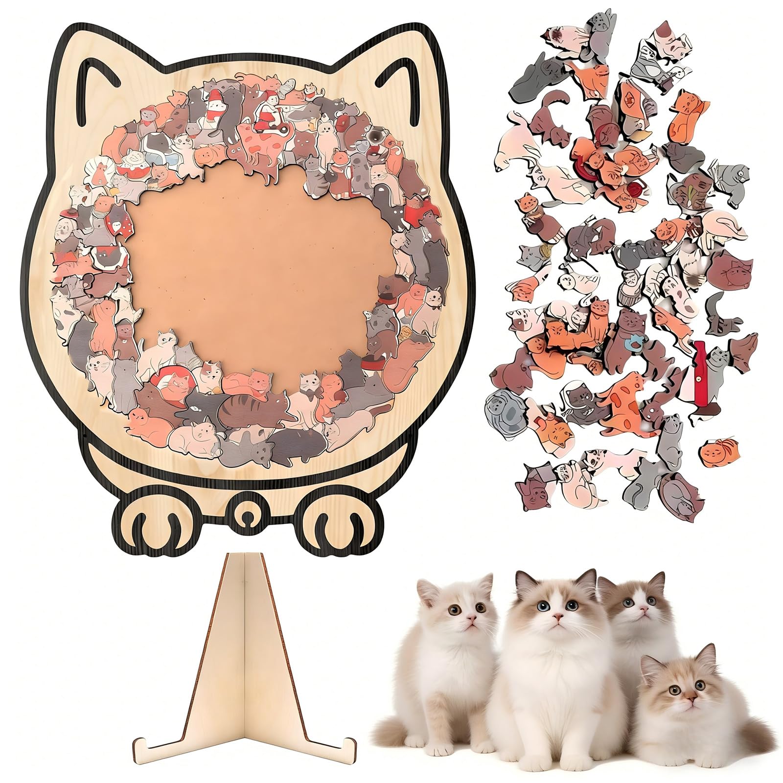 Cat Shaped Puzzle,135 Piece Coloured Wooden Jigsaw Puzzle for Adults,Cute Animal Cats Wood Puzzles,Gift for Cats Lovers Home & Relaxation