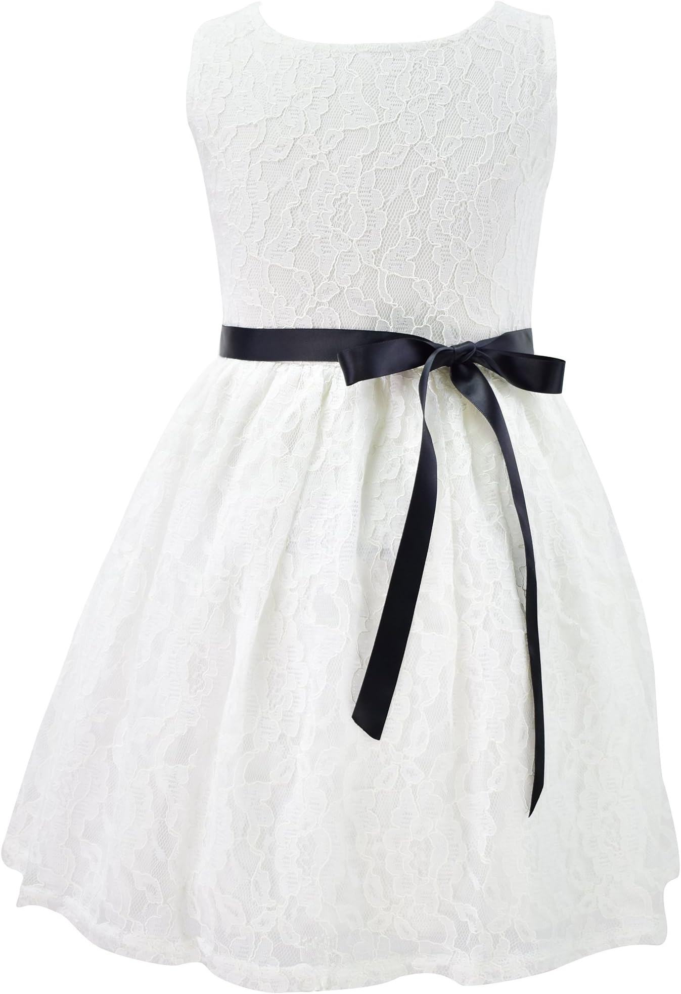 Garsumiss Flower Girl Dress Ivory Floral Lace Sleeveless Summer Casual Dress