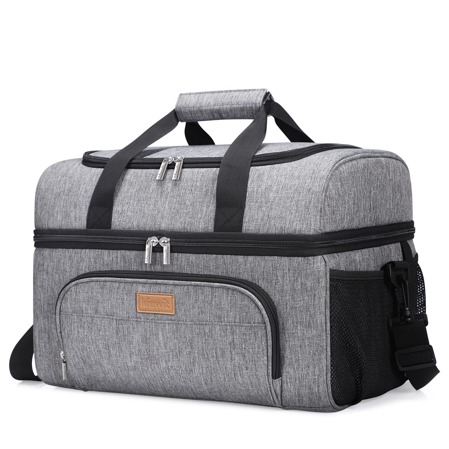 Lifewit Insulated Cooler Bag Shopping Bag 30L 48-Can Picnic Bag for Beach/Sport, Double Compartment Refrigerant Bag, Grey