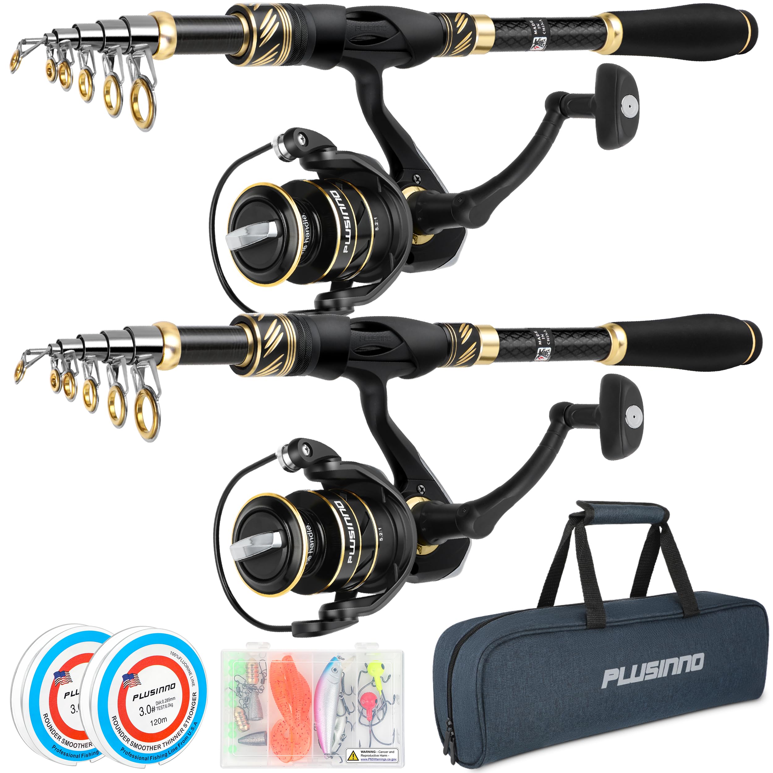 Photo 1 of PLUSINNO Fishing Pole, Fishing Rod and Reel Combo,Telescopic Fishing Rod Kit with Spinning Reel, Collapsible Portable Fishing Pole with Carrier Bag for Freshwater Saltwater Fishing Gifts for Men Women