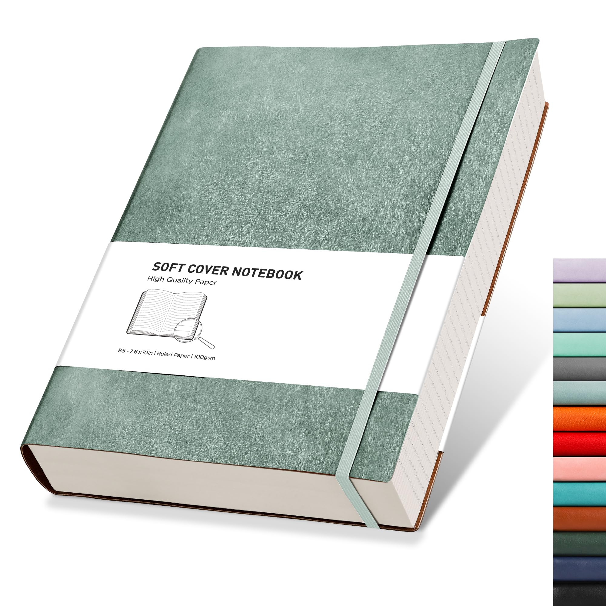 RETTACY College Ruled Notebook - 320 Numbered Pages Large B5 Lined Journal Notebook, 100gsm Thick Lined Paper, Faux Leather Softcover, for Women Men Work School, 19 x 25 cm - Babyblue — image 1