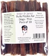 Britten and James 10 Thin Bull Pizzles 12cm Dog Chews Bully Stick