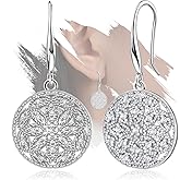Sterling Silver Filigree Earrings for Women Hypoallergenic Cubic Zirconia Dangle Earrings Vintage Round Dangling Earrings Classic Jewelry Gifts for Wife Mother