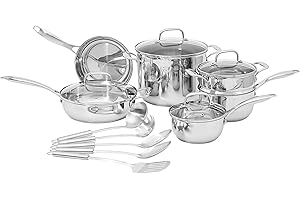 �鶹�� Basics Stainless Steel 15-Piece Cookware Set, Pots, Pans and Utensils, Silver