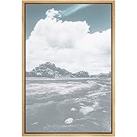 SIGNWIN Framed Canvas Wall Art Blue Wash Out Cloudy Sky with Mountain, Stream Nature Wilderness Photography Realism Modern Scenic Relax/Calm Duotone for Living Room, Bedroom, Office - 16