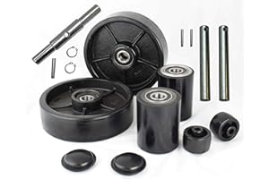 CARBO GLIDE Pallet Jack/Truck Full Set with Axles, Steering Wheels 7"x 2" Pair with Front Load Roller 3" x 3.75" Pair with Bearings ID 20mm Poly Tread Black with Entry Exit Roller and Protective Caps