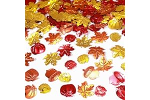 KALOR 200 Pieces Fall Confetti, Thanksgiving Maple Leaves, Turkey, Pumpkin, Acorn Sprinkles Foil Metallic Table Scatter Confetti for Fall Party