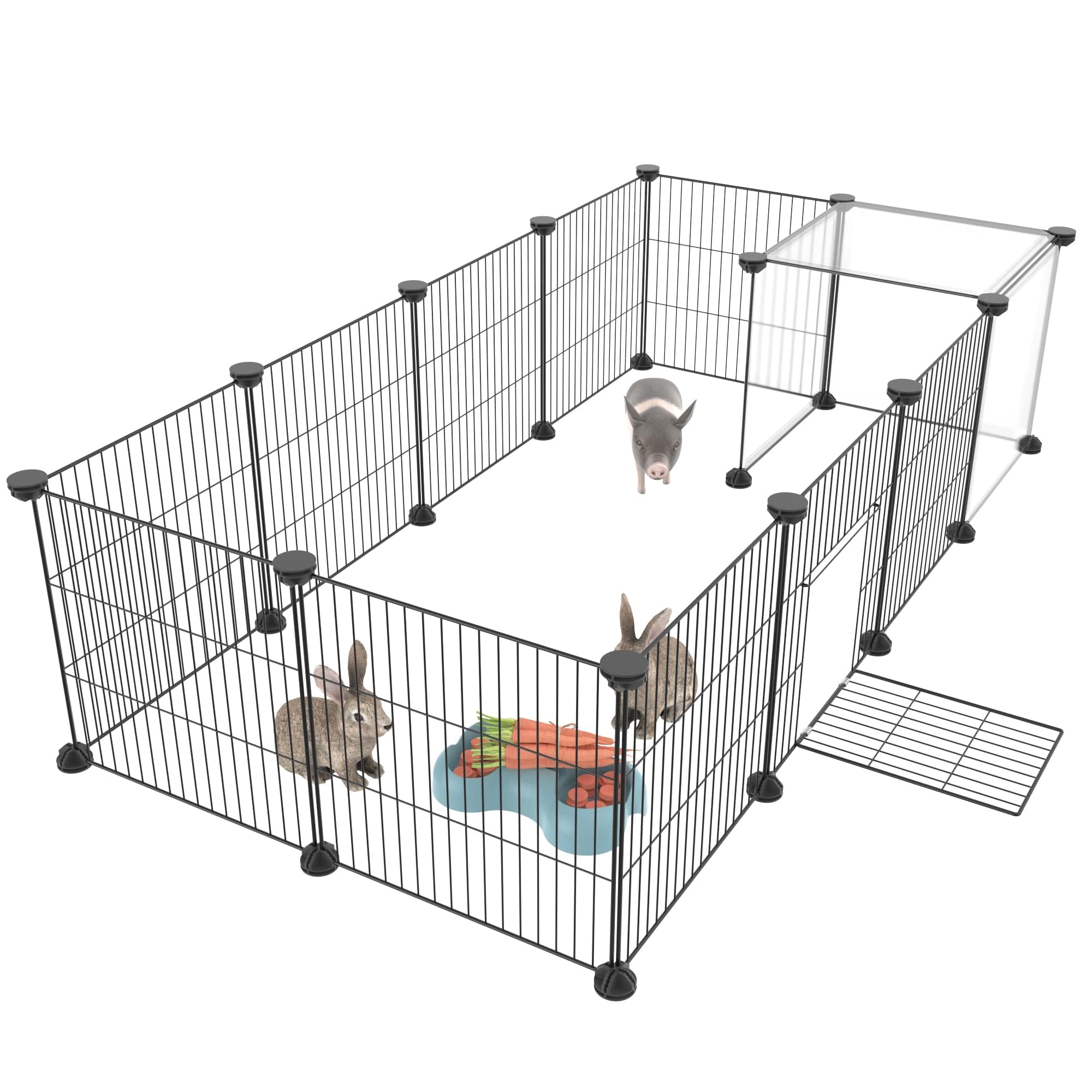 HOMIDEC Rabbit Run,Puppy Pen with Door,Encrypted Wire Mesh Cages14 Panels Indoor/Outdoor DIY Metal Pet Fence for Puppy,Rabbit,Kitten,Hamster,Guinea Pig,Turtle,Hedgehog.Black(140x70x35CM)