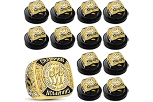 Trnayi 12 Pack Fantasy Football Championship Ring Football Trophy Ring Size 11 Sport Ball Game Award Gift with Display Stand Box Neck Chain for Ball Game Tournament League Winner