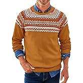 Runcati Mens Crew Neck Sweater Casual Fair Isle Knit Pullover Long Sleeve Fall Winter Chunky Sweaters