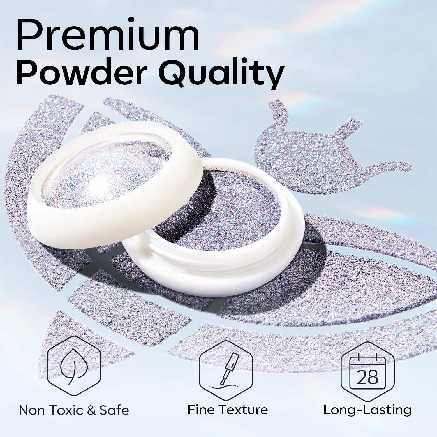 modelones Chrome Nail Powder 4 pcs, White Pearl Nail Chrome Powder, Iridescent Aurora Glitter Mermaid Silver Metallic Mirror Holographic Effect Pearlescent Pigment Dust Kit Resin Craft - Image 8