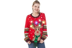 JOYIN LED Light Up Christmas Sweater Women Men Couples,Ugly Christmas Sweater Kids with Light Bulbs, Pullovers 2025