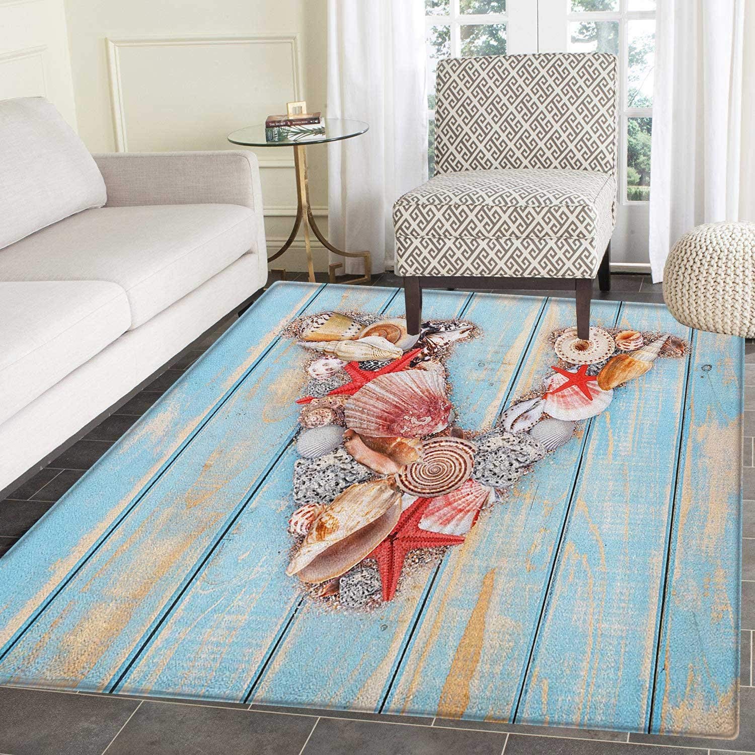 Amazon Com Letter V Print Area Rug Nautical Abc With Beach