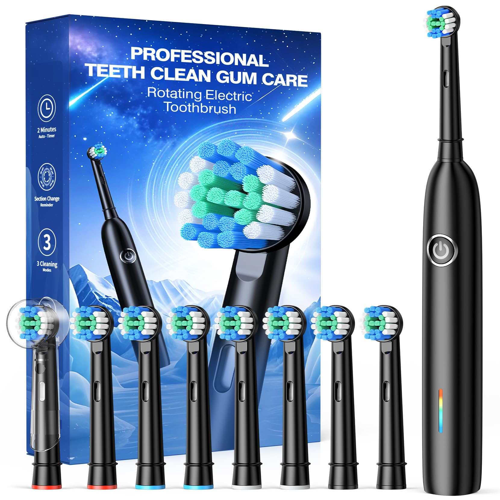 Photo 1 of ***USED***Teeaegis Rotating Electric Toothbrush with 8 Brush Heads for Adults and Kids, 3 Modes Rechargeable Power Toothbrush with 2-Minute Smart Timer, 45-Day Battery Life