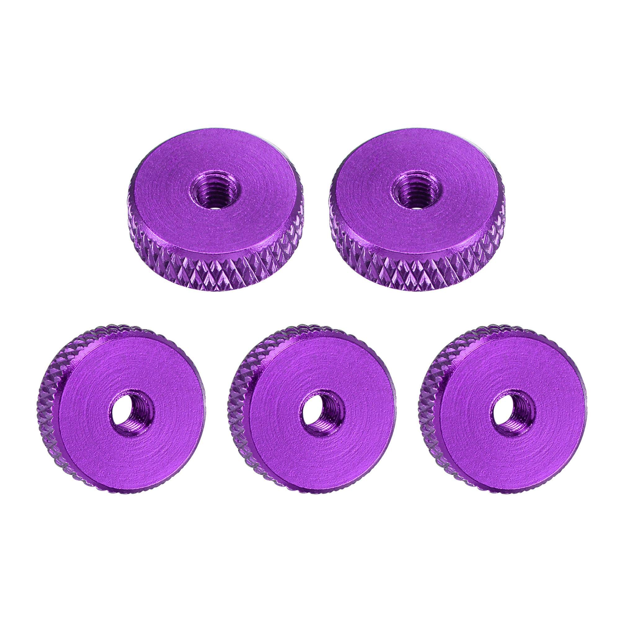 sourcing map Flat Knurled Nut - M3 x 12mm x 4mm Thumb Nuts Lock Adjusting Nuts Aluminum Alloy Purple 5Pcs