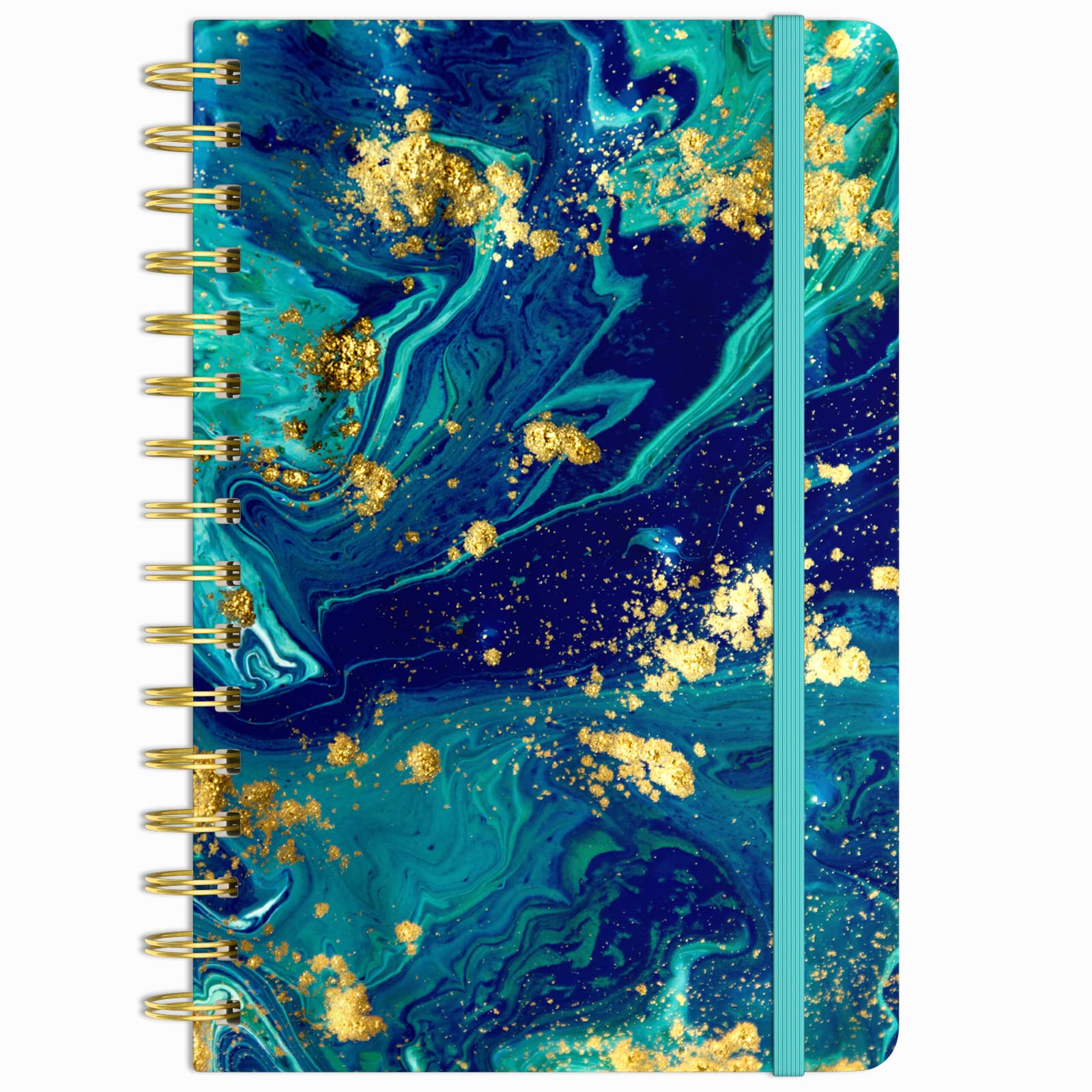 Huamxe Spiral Journal Notebook, Marble Hardcover Lined Journal for Women, Medium 6 x 8.4 in, 160 Pages Thick Paper, Cute A5 College Ruled Notebooks for Journaling Writing Work Office School, Blue