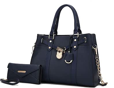 MKF Crossbody Tote Bag & Wristlet Set - PU Leather Top-Handle Satchel For Women (Andrys Charcoal Blush, Large)