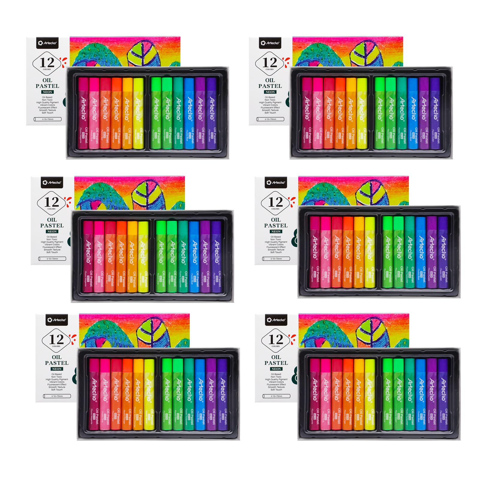 Artecho 72PCS Neon Oil Pastels Set of 12 Colors 6