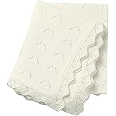 Loyfoky Baby Blanket 100% Cotton Knit Swaddle Soft Newborn Receiving Blanket Cozy for Boy/Girl Crib,Stroller White 40x30in