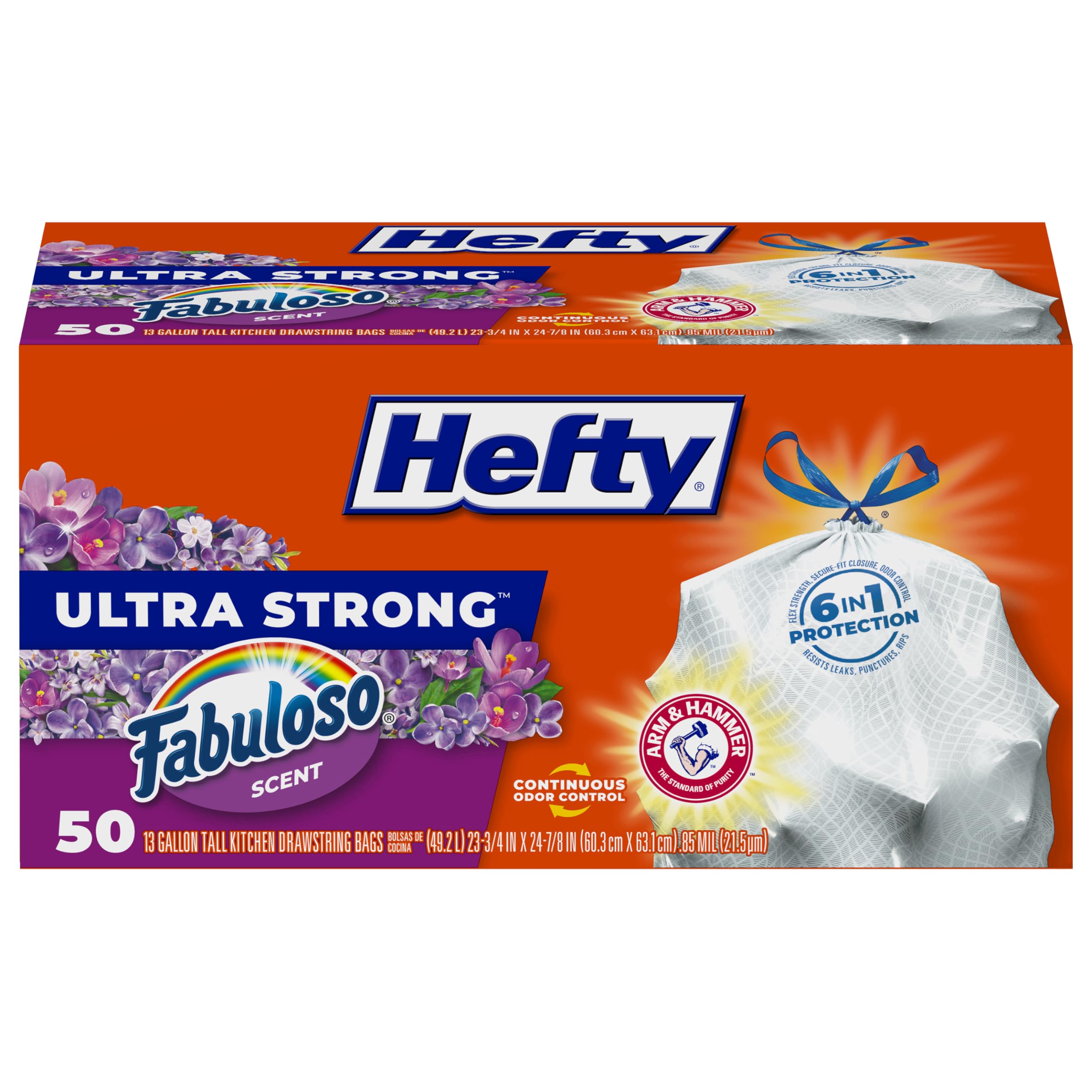 Hefty Ultra Strong 13 Gal Kitchen Trash Bags, Fabuloso Lavender, 50ct