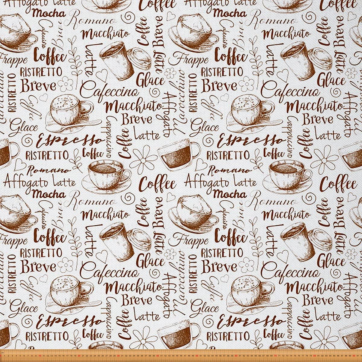 Coffee Fabric by The Yard,Coffee Collection Upholstery Fabric,Retro Doodle Style Fabric for DIY Projects,Waterproof Fabric,2 Yards,(L184*W150cm) White Brown