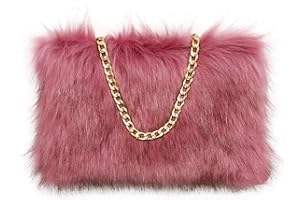 FHQHTH Faux Fox Fur Purse Fuzzy Handbags for Women Evening Handbags Al alloy Shoulder Strap