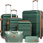 Coolife Luggage Set 3 Piece Luggage Set Carry On Suitcase Hardside Luggage with TSA Lock Spinner Wheels(Dark Green, 6 piece set)