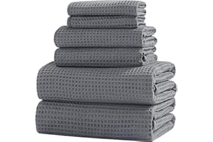 XIQ 40x80 Inch Oversized Bath Sheets Towels for Adults Waffle Weave Microfiber Extra Large Bath Towels for Bathroom(Dark Grey,6PCS)