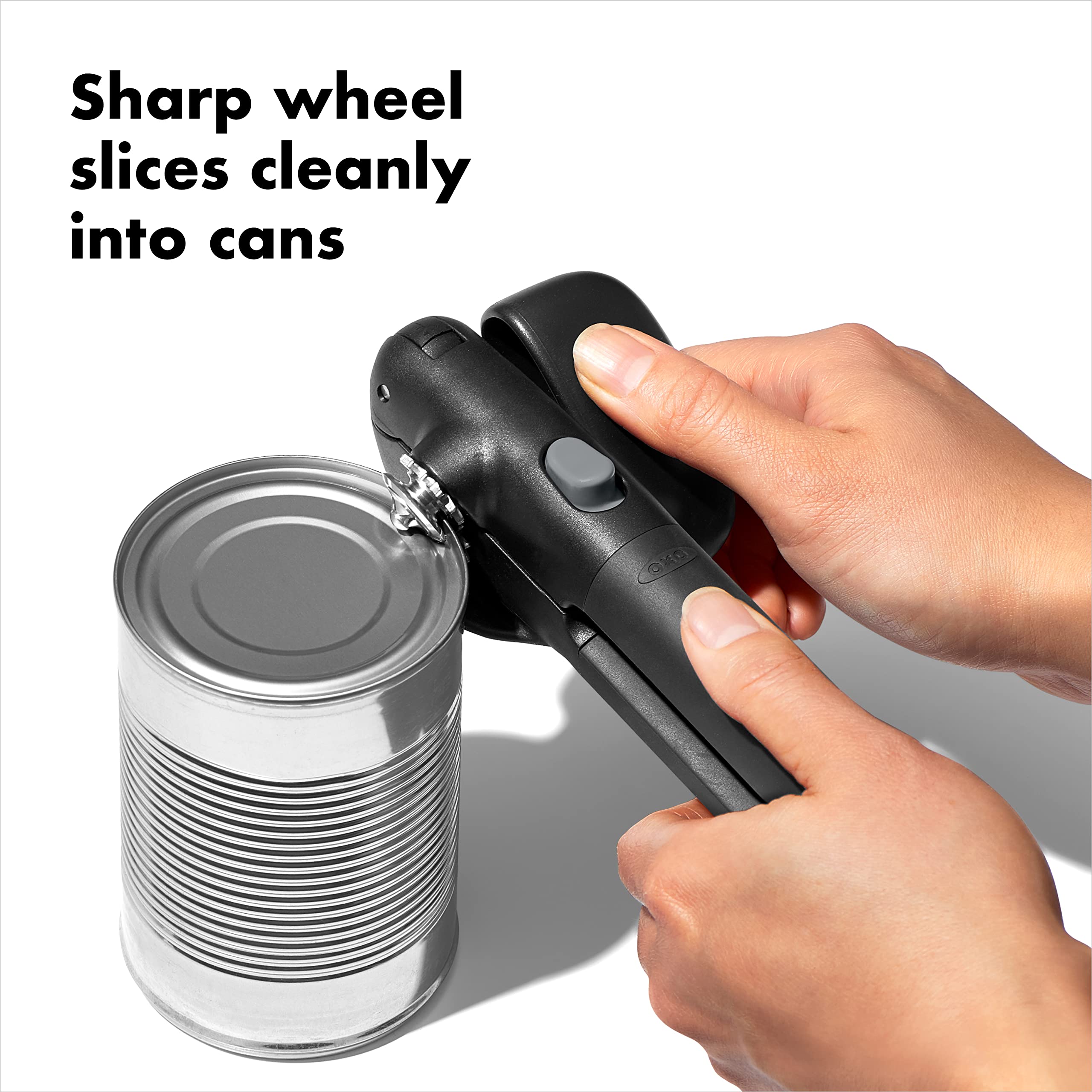 OXO Good Grips Lock & Go Can Opener, Manual Can Opener with Locking Arms and Easy-Release Button, Handheld Kitchen Gadget, Compact Kitchen Utensil for Everyday Use