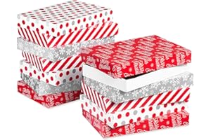 American Greetings Christmas Gift Boxes, Red, White and Silver Christmas Patterns (12-Boxes, 14.75 in. x 9.5 in.)