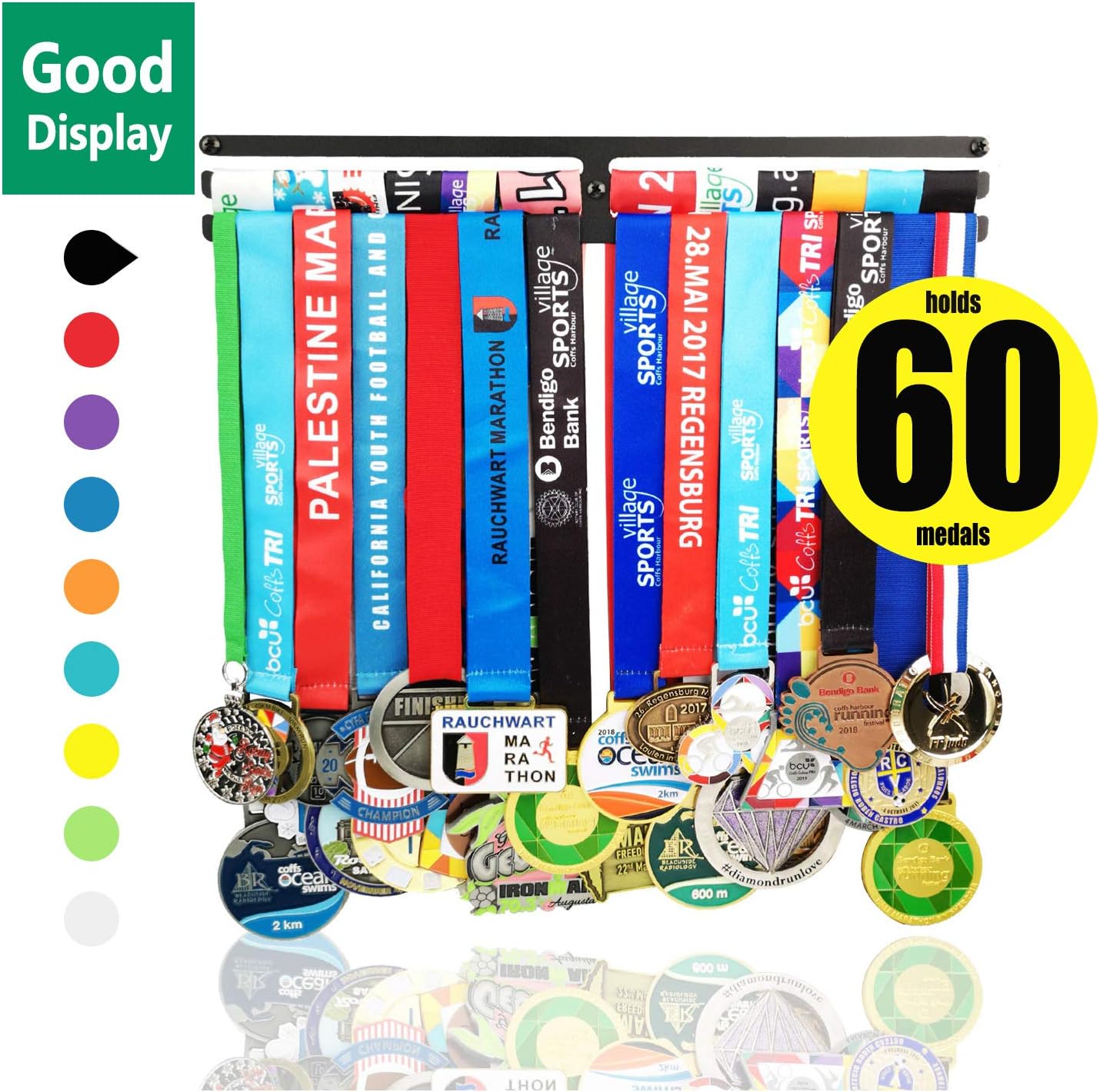 Medal Hanger Awards Holder Display Rack for 60 Medals Use for All Sports Black Steel Medal Hanger Holder,Race Medal Display Holder,Running Medal Hangers,Hanger formedals,Black Kings
