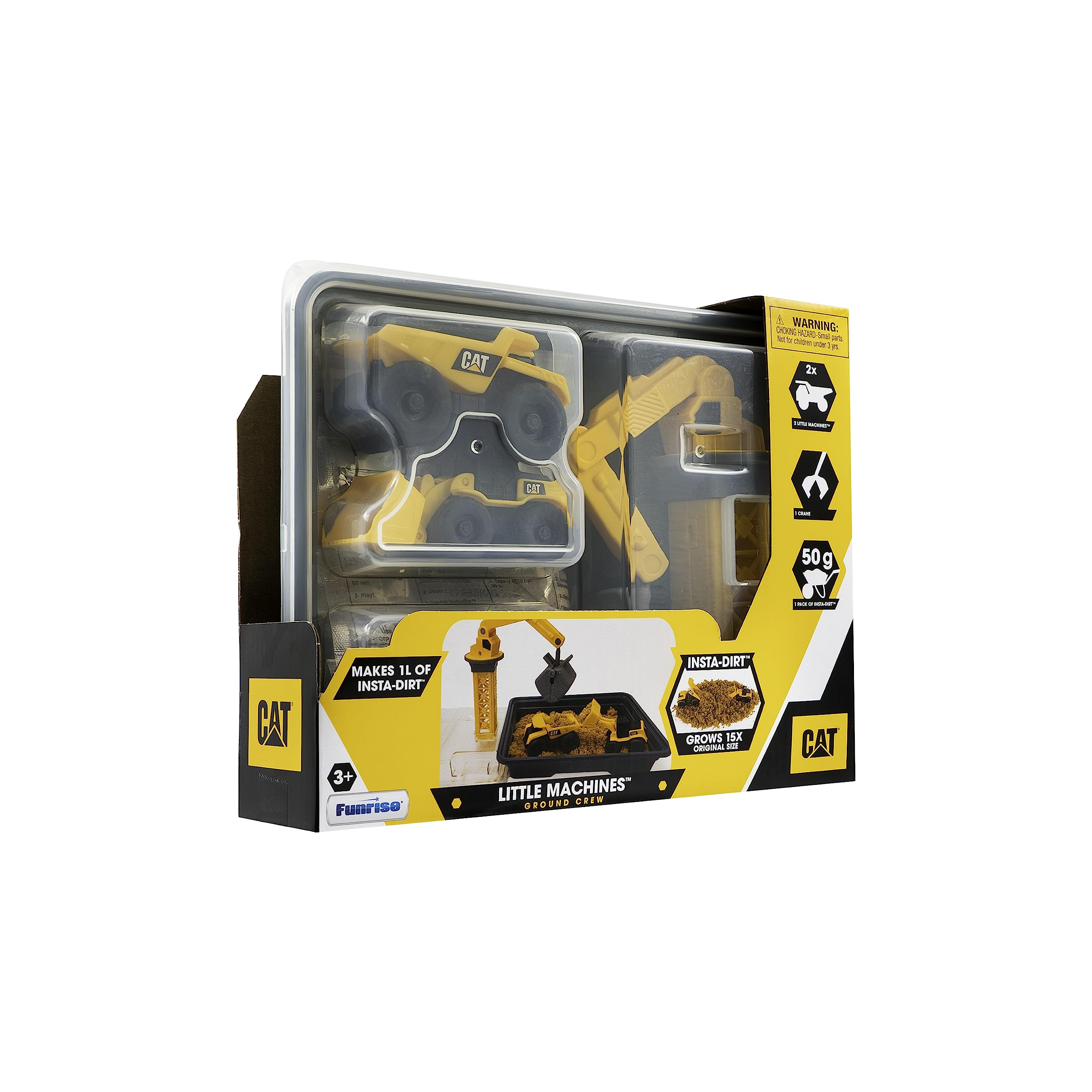 CAT Construction Toys Little Machines Ground Crew Playset with Insta-Dirt - Sensory Toys for Kids Ages 3 and Up - 15X Fast-Growing Dirt Compound & 2 Vehicles - Ideal Gift for Boys & Girls