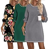 Ekouaer 3 Pack Cotton Nightgowns for Women Long Sleeve Sleep Shirts for Women Comfy Soft S-XXXL