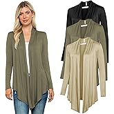 Free to Live 3 Pack Long Sleeve Cardigan for Women Open Front Dressy Casual Fall Draped Lightweight Sweaters Cover Up Shrugs