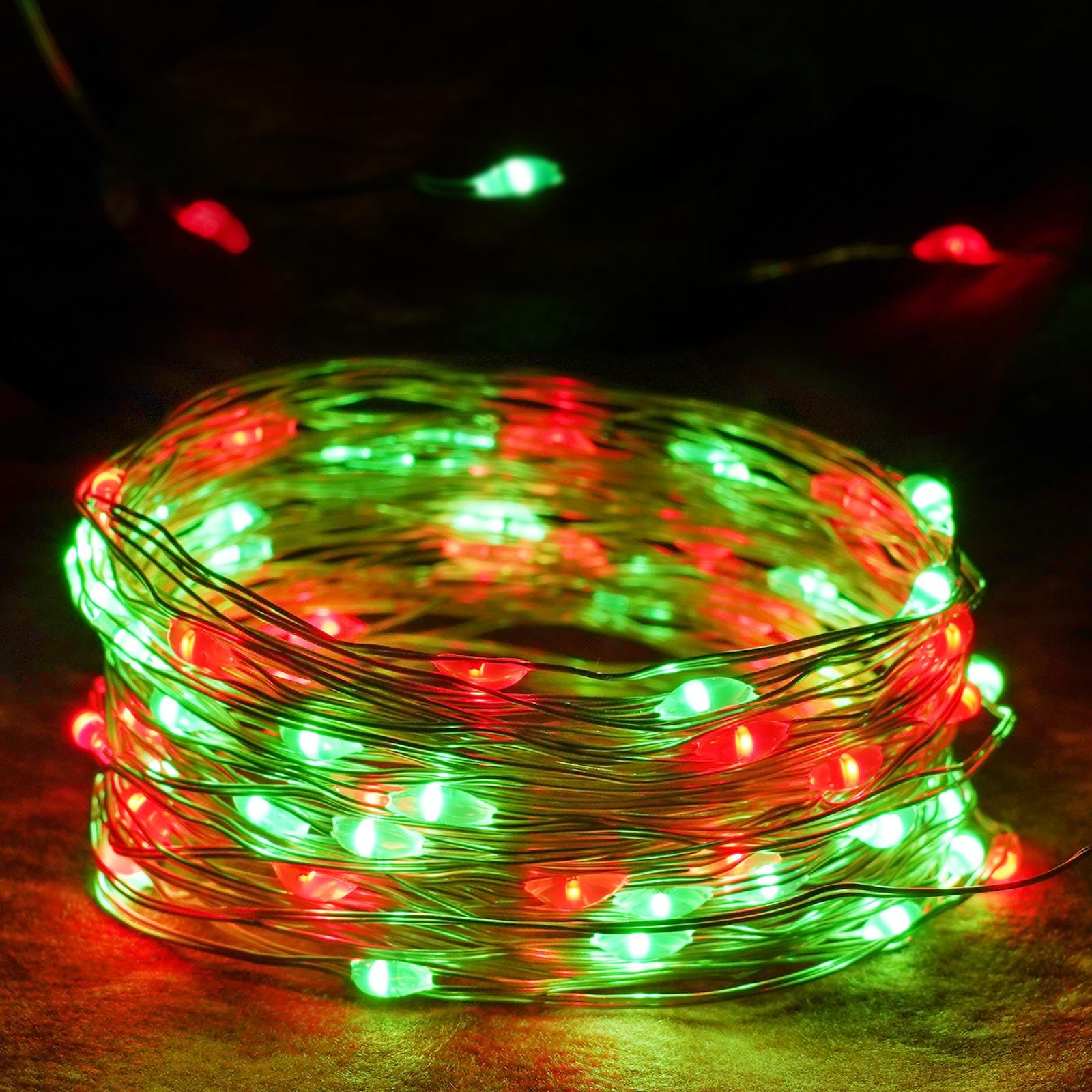 Photo 1 of 4-Pack 50 LED Fairy Lights Battery Operated with Timer, 16FT Waterproof Starry Christmas Lights Outdoor Indoor Mini Twinkle String Light for Bedroom Home Wedding Party Christmas Decor (Red and Green)