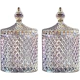 Saim Diamond Faceted Glass Jar, 2-Pack Christmas Candy Dish & Cookie Jar, 3.4 Inch Decorative Storage Containers for Holiday Buffet, Party, Wedding, Home Decor - Multi Color