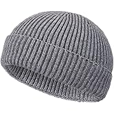 Wool Fisherman Beanies for Men Women, Short Knit Fall Winter Warm Beanie, Watch Cap, Cuffed Trawler Hats, Skull Caps