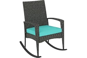 Outsunny Wicker Outdoor Rocking Chair with Removable Cushion, Patio Rattan Rocking Chair with Armrests and High Backrest for 