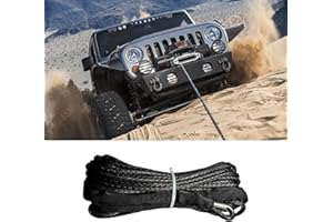 Alieemo 1/4'' x 50 Ft Car Synthetic Winch Rope Kit, 10,000LBs Winch Cable Line with Protecting Sleeve and Thimble, Universal Car Accessories for ATV UTV (Black)