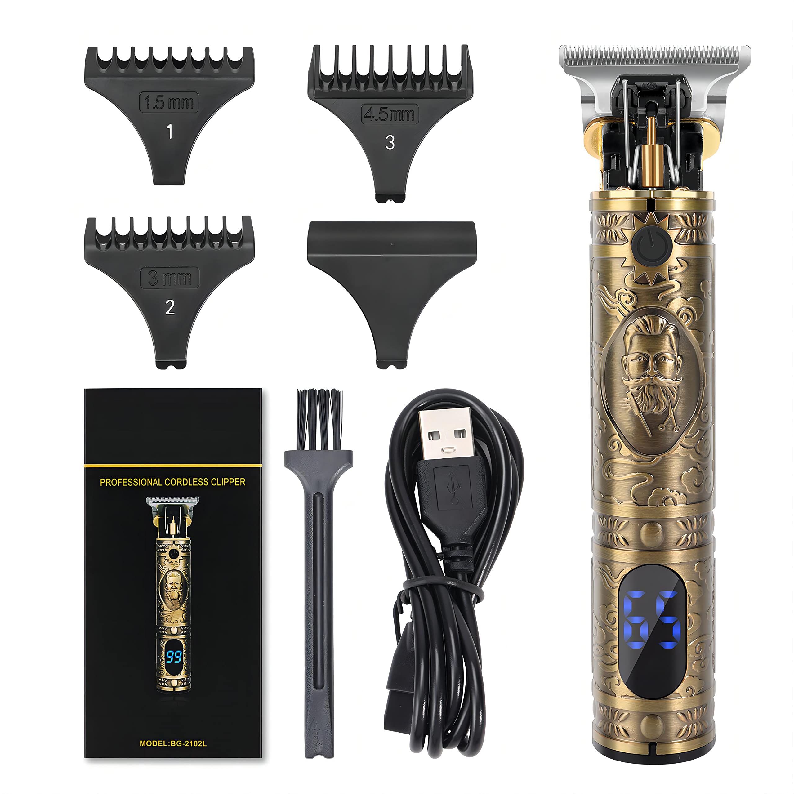 Professional Hair Clippers, Hair Trimmer, Beard Trimmer for Men, Electric Cordless Trimmers with LCD Screen, Rechargeable Men’s Haircut Trimmer with Guid Combs