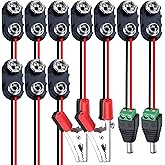 DaierTek 10Pcs 9V Battery Holder I Type 9V Battery Clips Connector Buckle Hard Shell Black with Wire Leads