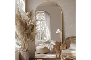 Homsion Full Length Mirror, 76"x34" Oversized Arched Mirror Large Standing Mirrors, Tall Mirrors Body Floor Mirror for Bedroom Living Room Aluminum Frame,Gold