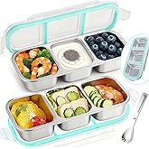 Besmall Food Storage Containers with Airtight Lid, Stainless Steel Snack Containers, Leak Proof Metal Lunchbox with Compartment and Spoon, Lunch Box Bento Box Adult for Office, Travel, Meal Prep